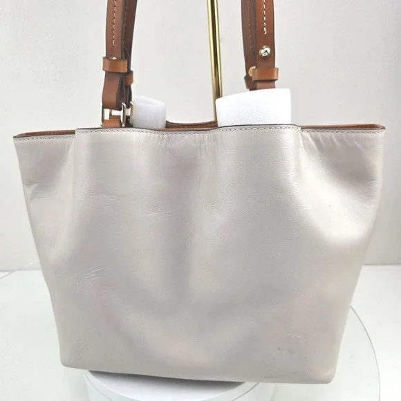 Dooney Bourke Small Barlow Flynn Tote Bag Leather Gray White Tan - Picture 2 of 15